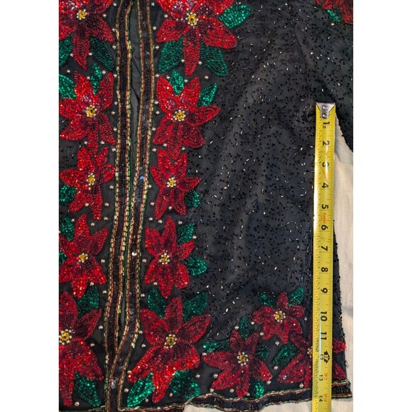 Laurence Kazar Sequin Beaded Embellished Christmas Poinsettia Sweater 2X Jacket - Picture 7 of 8